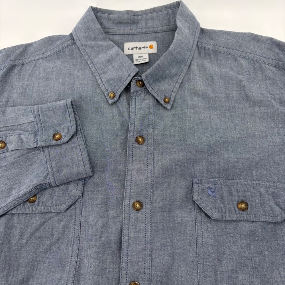 Carhartt Mens 3XL Blue Chambray Long Sleeve Button Down Work‎ Shirt S202 499